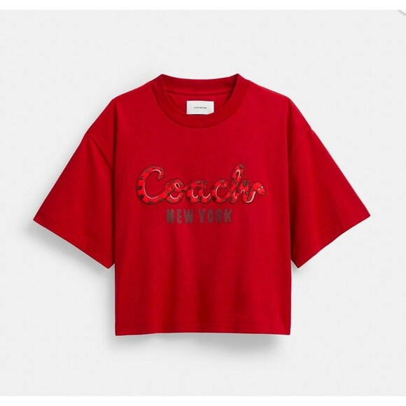 Coach CX311 Chinese New Year Snake Script Cropped T-Shirt Organic Cotton Red L - Picture 1 of 15